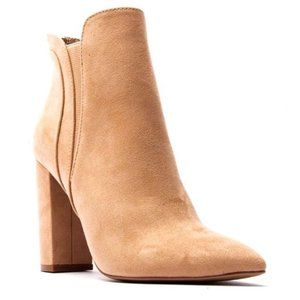 Camel Suede Block Heel Zip Up Bootie